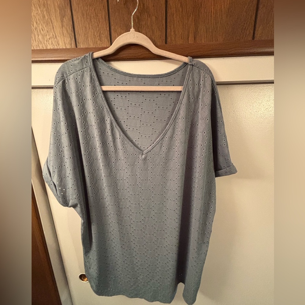 Gray V-Neck Eyelet Top